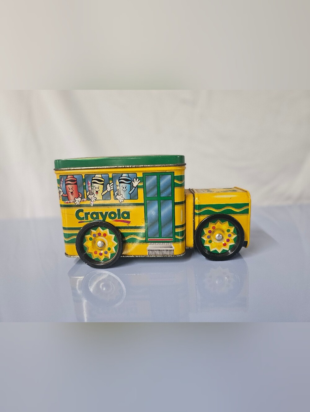 Vintage 1999 Crayola School Bus Collector's Tin, 7-Inch Crayon Storage